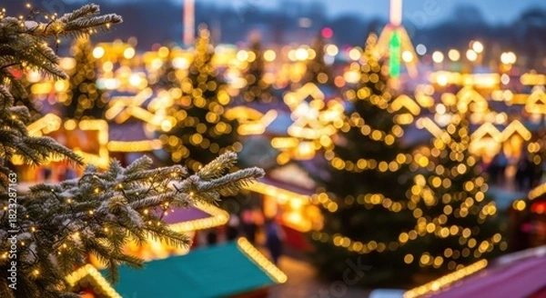 Obraz Magical Christmas Trees and Stalls at a Festive Fair