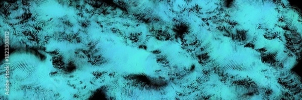 Fototapeta Turquoise-cyan heavy distressed texture with black cracks, seamless worn effect, ideal for vintage posters, streetwear, retro gaming aesthetics