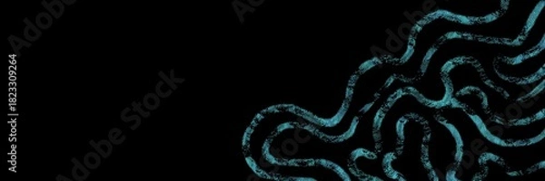 Fototapeta Thin cyan neon wavy lines seamless pattern, minimal abstract motion on black