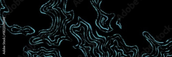 Fototapeta Cyan neon organic growth seamless pattern, fluid coral-like structures on black