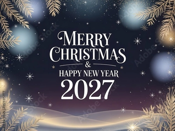 Obraz Luxury Merry Christmas and Happy New Year 2027 winter ornaments and glitter night illustration