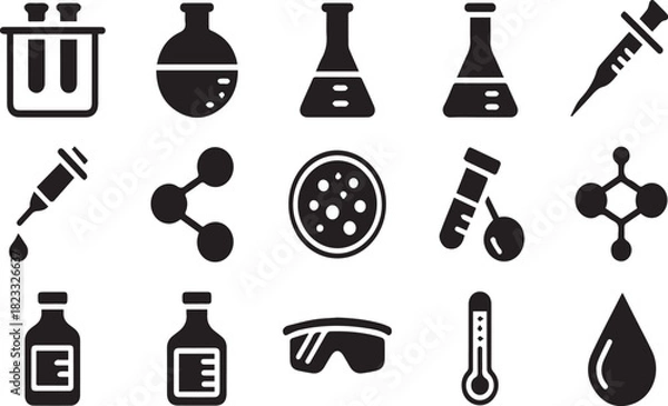 Obraz Black science and laboratory icons on white background research chemistry