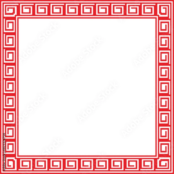 Obraz Traditional chinese red square frame with classic meander pattern border design element