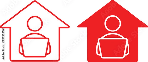 Fototapeta Person inside a house outline vector illustration Simple house icon with person  on white background home symbol