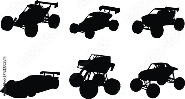 Obraz RC car silhouettes vector set, off road buggy, monster truck and racing vehicle black collection, hobby toy design set.