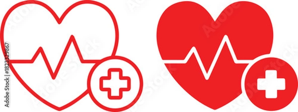 Fototapeta heart and heartbeat symbol heart icon with a medical cross symbol inside heart,medical symbol,black and white,minimalist,silhouette,simple shapes