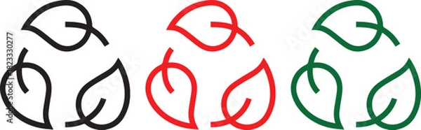 Fototapeta leaf and arrow icons for biodegradable recyclable organic bio labels package set recycle leaves label logo, leaf recycle, using recycled resources