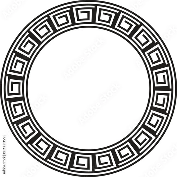 Obraz Classic greek key pattern round frame border in black and white vector graphic design