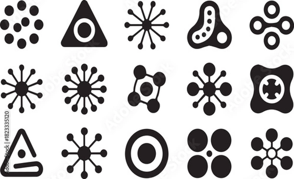 Obraz Collection of black abstract geometric shapes and molecular icons symbol