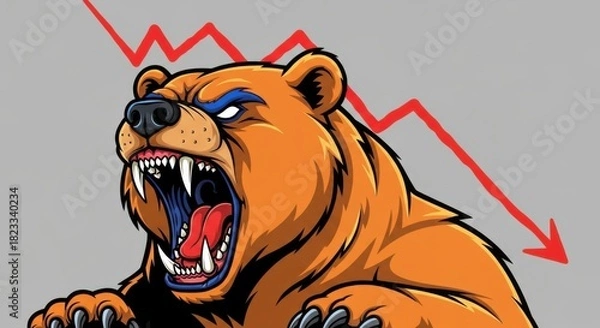 Obraz Angry Bear Roaring Representing a Stock Market Decline