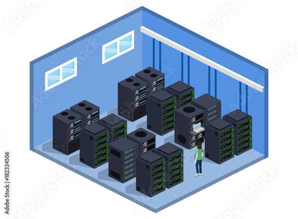 Fototapeta Isometric 3D vector illustration concept server room data center