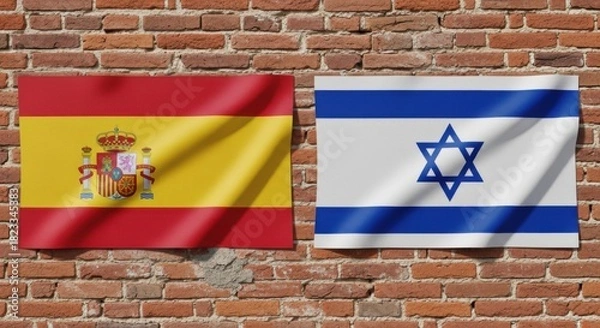Obraz Flags of Spain and Israel on a Textured Brick Background