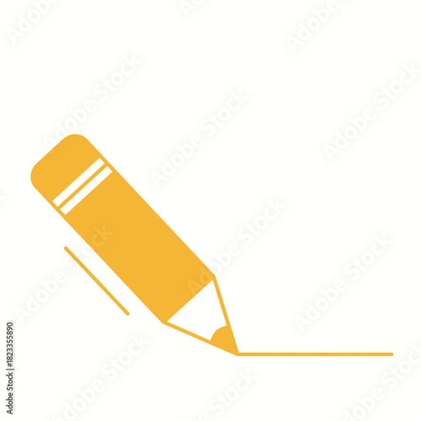 Obraz Simple graphic icon featuring a vibrant orange pencil actively drawing a crisp, continuous line, representing the fundamental concepts of creativity, education, writing, and design