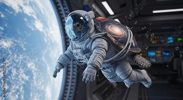 Fototapeta an astronaut floats weightlessly inside a spacecraft gazing out at earth and the cosmos a breathtaking view of space exploration high quality professional