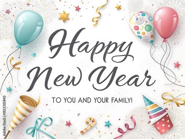 Obraz Happy New Year family wishes vector art