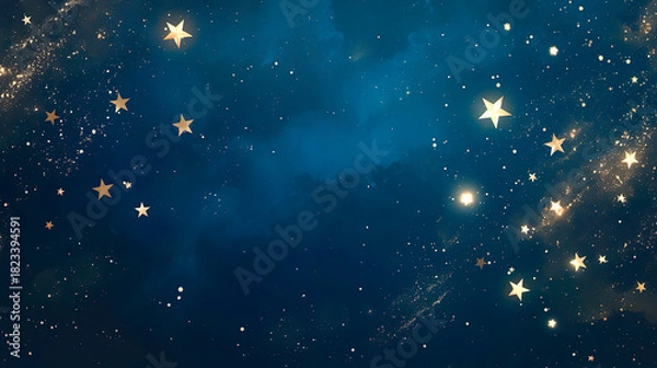 Obraz ネイビーの背景に天の川のような金色の星が輝くイラスト背景