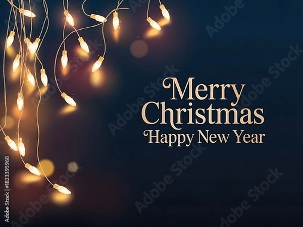 Obraz Dark elegant merry christmas and happy new year background with warm hanging lights