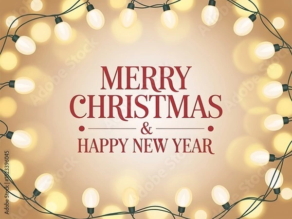 Obraz Cozy warm merry christmas and happy new year background with glowing festive light frame