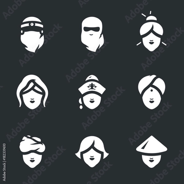 Fototapeta Vector Set of Woman faces Icons.