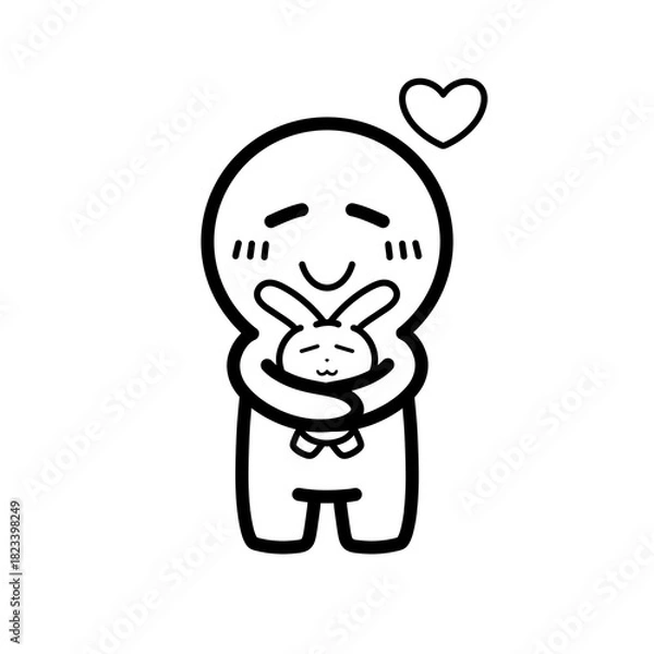 Obraz ぬいぐるみを抱きしめる人物　イラスト