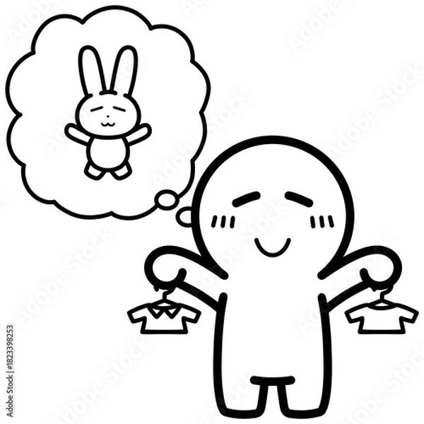 Obraz ぬいぐるみに着せる服を選ぶ人物　イラスト