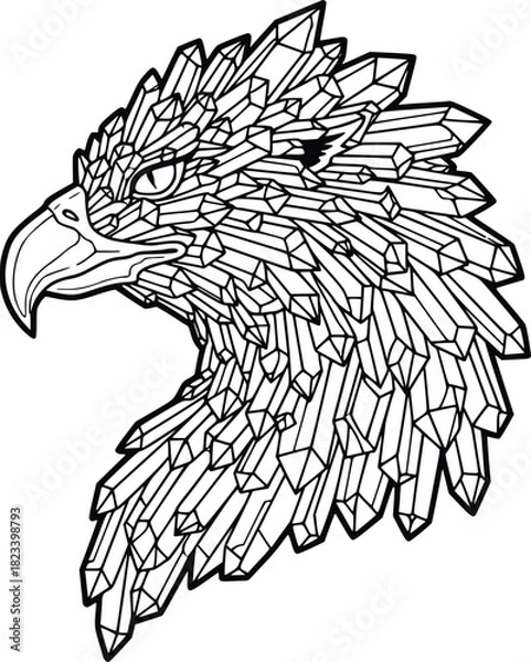 Obraz Crystal Eagle Head Illustration with Geometric Shapes and Striking Black Outlines Design