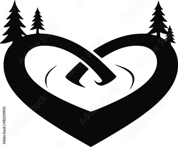 Obraz Abstract black and white forest heart logo concept with trees and water