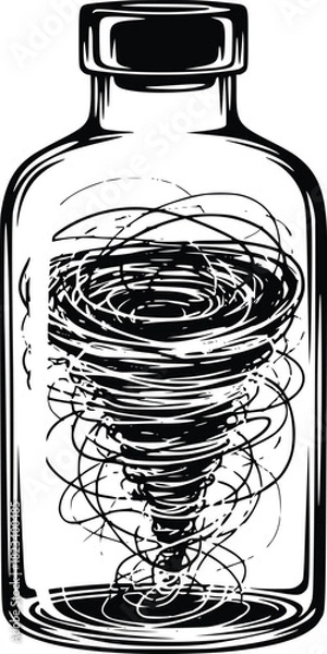 Obraz Tornado in a Bottle Black and White Graphic Illustration Weather Phenomenon Concept