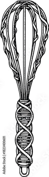 Obraz Vintage inspired metal whisk drawing with decorative twisted handle and simple design