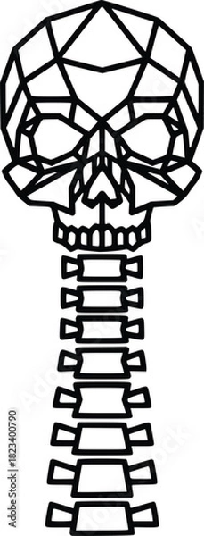 Obraz Geometric Skull and Spine Illustration in Black and White Minimalist Design