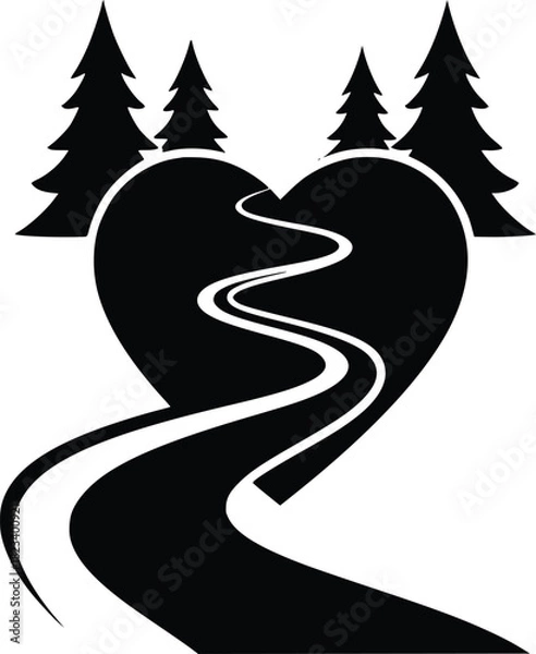 Obraz Heart shaped path through a forest landscape with pine trees and winding road