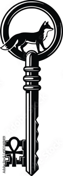 Obraz Ornate Key Design Featuring a Fox and Ankh Symbol Depicting History and Mystery