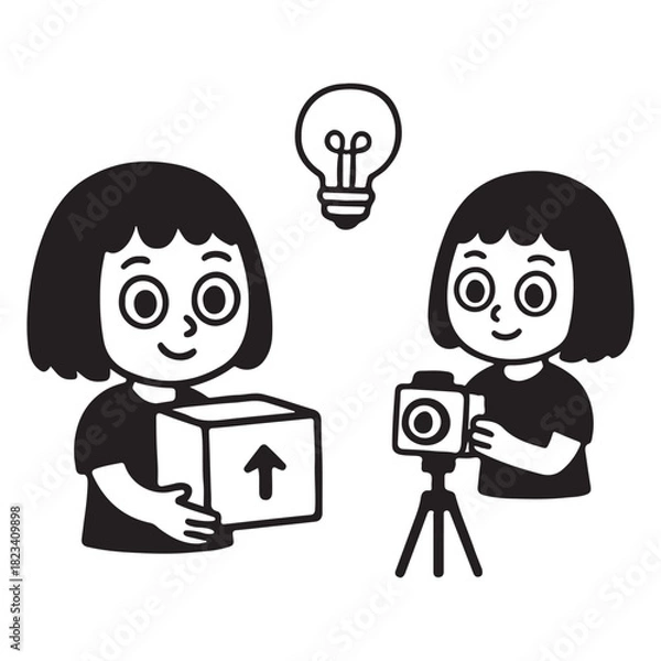 Obraz Girls Creative Unboxing Video Idea.