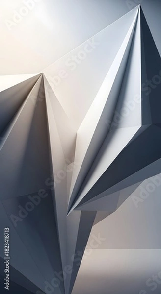 Fototapeta Abstract geometric composition featuring folded white paper creating sharp angles and shadows, suggesting origami or architectural design.