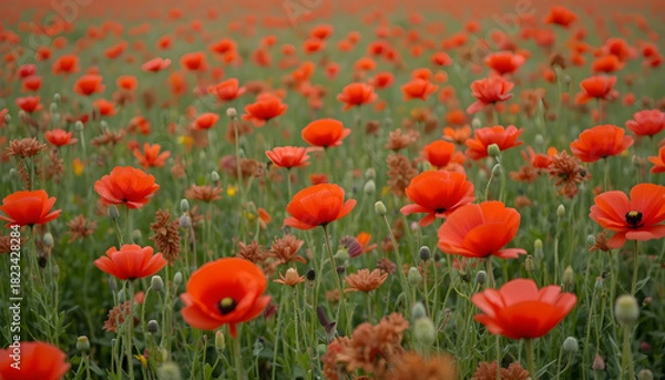 Obraz Red poppies in a poppies field. Remembrance or armistice day