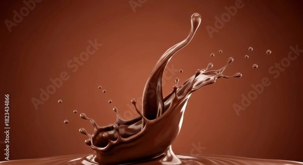Fototapeta Rich chocolate splash captured in motion, creating dynamic droplets against a smooth brown background, showcasing the essence of indulgence and culinary artistry