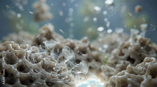 Fototapeta A colony of ciliates in activated sludge