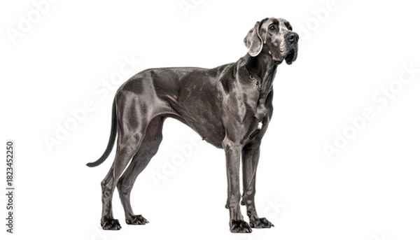 Fototapeta Majestic great dane standing alert with its brindle coat in studio