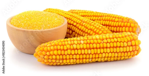 Obraz Corn cobs and corn grits isolated on white background