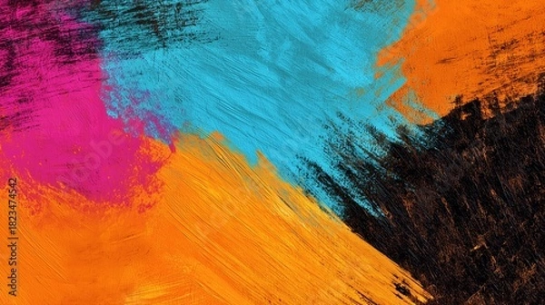 Obraz 청록과 오렌지의 브러시 터치가 돋보이는 추상 페인팅 배경