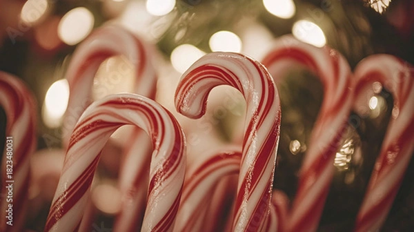 Obraz Sweet Christmas A Festive Close-Up of Candy Canes with Bokeh Lights, Holiday Cheer