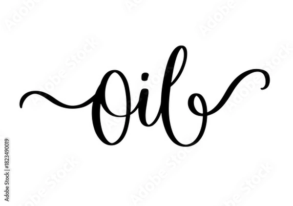Obraz Oil Calligraphy Script for Natural Product Label. Elegant Cursive Typography for Handmade Packaging.