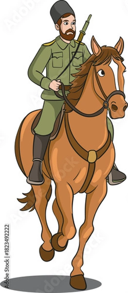 Fototapeta vector illustration of a mounted soldier