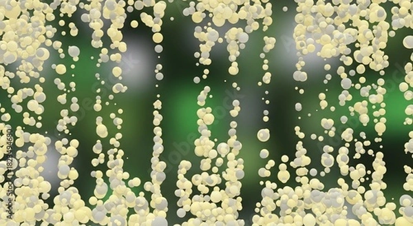 Obraz 緑背景に浮かぶ多数の丸い光、幻想的な抽象イメージ