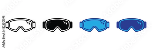 Fototapeta Collection of ski and snowboard goggles in various styles and colors, representing different eyewear options for winter sports and outdoor activities