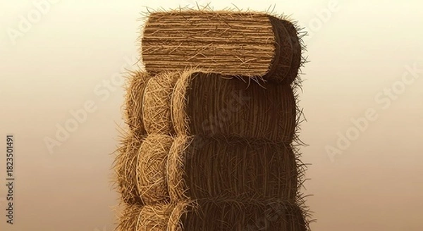 Obraz 積み重ねられた干し草ロール、秋の風景の中の農業風景