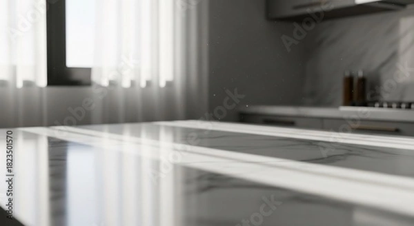 Obraz モダンなキッチン: 大理石のカウンタートップと明るい空間が美しい