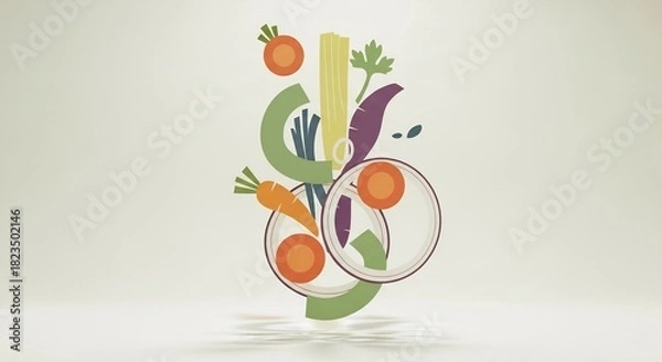 Obraz 様々な野菜を組み合わせた、明るい背景上の抽象的なイラストレーション