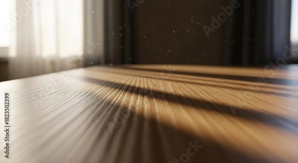 Obraz 木のテーブル表面に差し込む自然光が作り出す美しい模様と陰影のコントラスト
