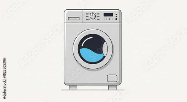 Obraz Front loading washing machine icon with water inside the drum, modern household appliance for laundry